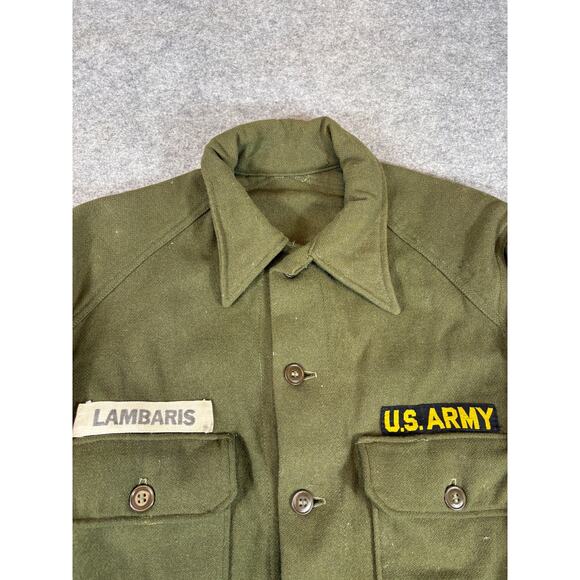 VINTAGE US Army Shirt Jacket Mens Medium Green Lambaris Field Military Uniform - Picture 6 of 6